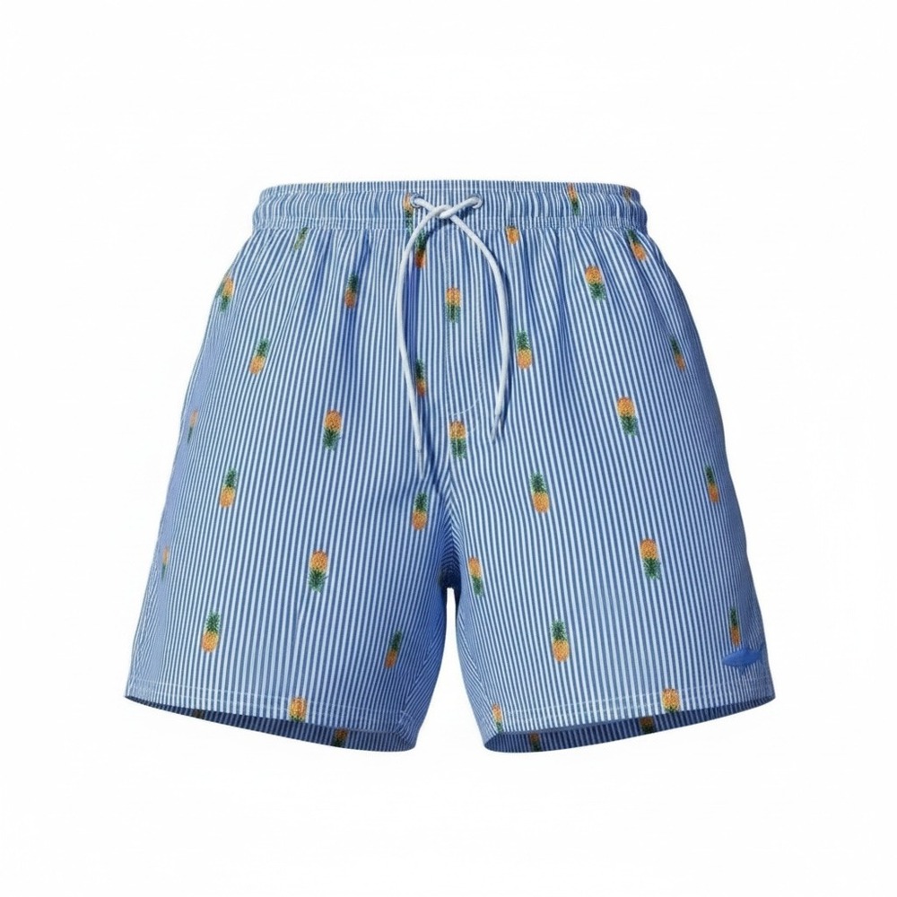 Uzzi Boys Pineapple Swim Trunks Large Blue White Stripe Mesh Lined Pockets Beach